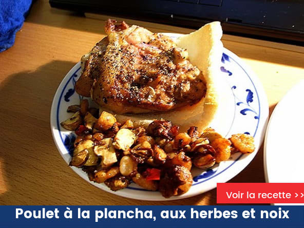 Cuisses de poulet à la plancha, farcies aux herbes et aux noix
